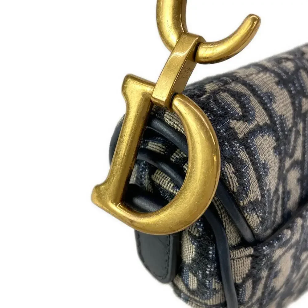 Christian Dior Saddlebag / Trotter Handbag Navy Cream Jacquard Leather